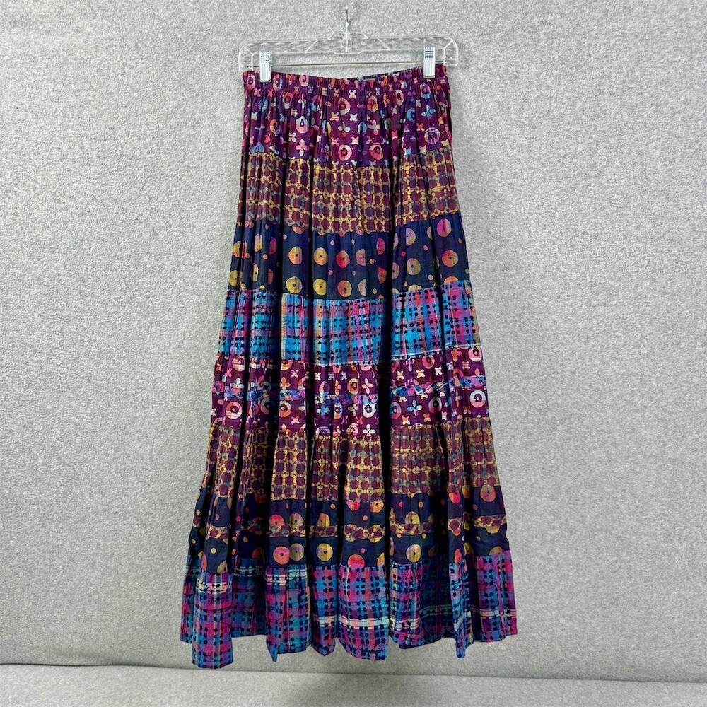 Vintage Carole Little Sport Skirt Womens Size 10 Cotton Boho Tiered Maxi
